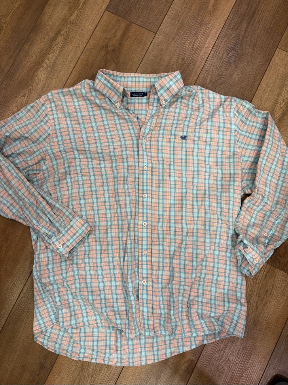 Southern Marsh Men's Plaid Button-Down Shirt in Coral & Light Blue